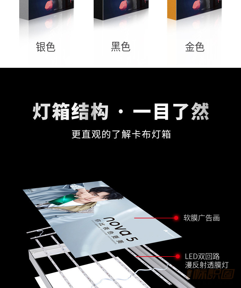 户外4cm卡布灯箱(散件发货)含软膜画面_银色边框_卡布灯箱_标识成品