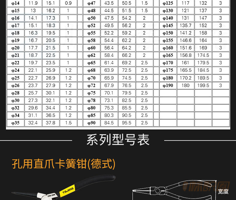 田岛孔用德式弹簧卡簧钳_ 9寸-直爪_手动工具_标识材料_标识圈