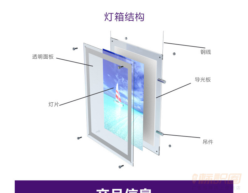 亚克力单面超薄水晶灯箱室内侧吊式透明框led单面发光售楼处广告灯箱