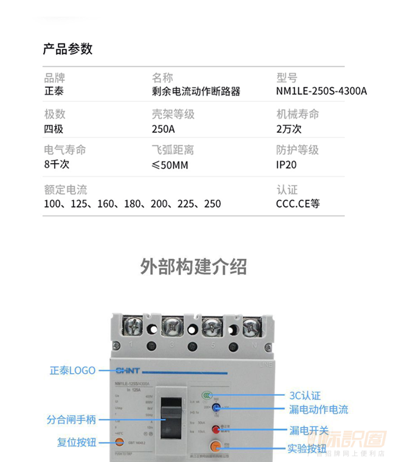 正泰塑殼漏電斷路器nm1le250