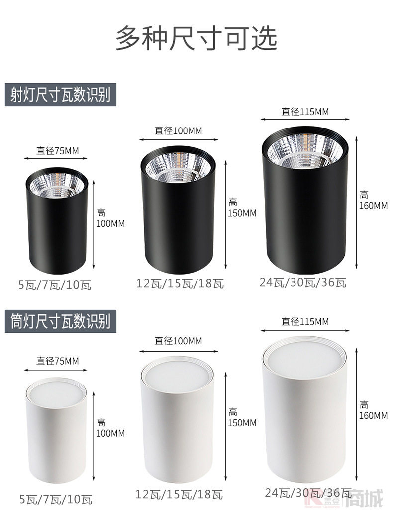 开孔尺寸 免开孔明装筒灯 外形尺寸 10cm(mm) 品牌 宜亿湾 产地 中山