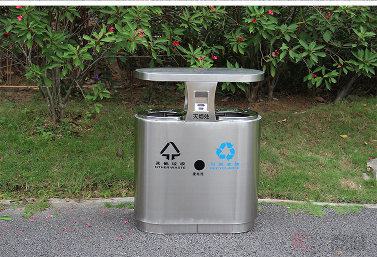 户外两桶分类环保不锈钢垃圾桶